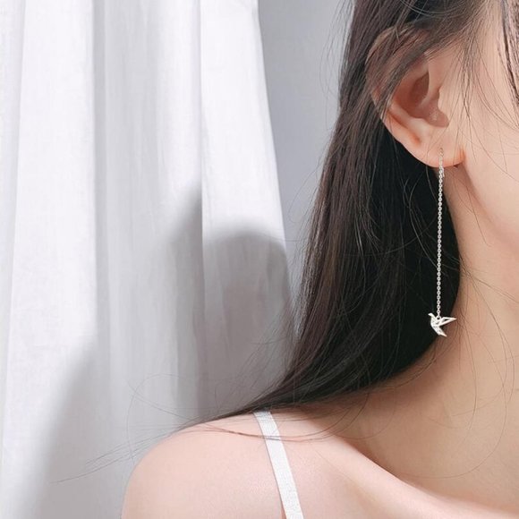 NEW Sterling Silver Diamond Paper Crane Earrings - Picture 7 of 9